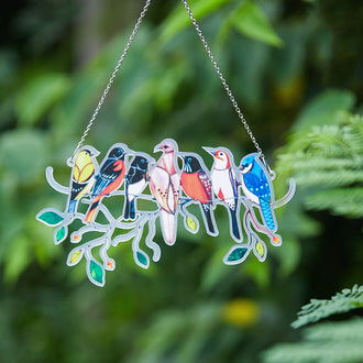 Multi-colored Birds on a Wire Suncatcher