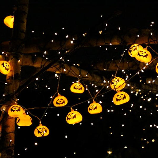 Battery Powered Halloween Themed Pumpkin String Lights - Home Spooky Holiday Lighting Decor