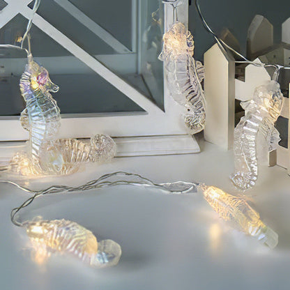 Battery Powered Nautical Iridescent Seahorse LED String Light - 4.9 ft, 10 LED, Coastal Home Lighting Decor