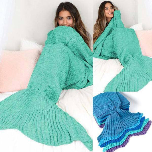 Handmade Knitted Mermaid Tail Blanket - Kid Nap Time Travel Couch Lounging Blanket