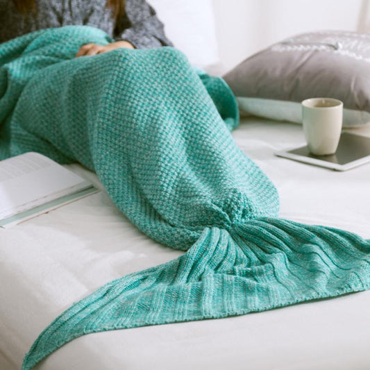 Handmade Knitted Mermaid Tail Blanket - Kid Nap Time Travel Couch Lounging Blanket