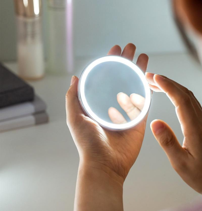 Mini LED Mirror with Stand - Home Bedroom Travel Makeup LED Mirror