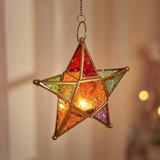 Moroccan Iron Glass Star Candle Lantern