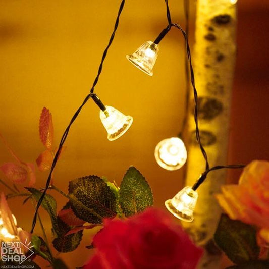 Solar-Powered Warm-White Jingle Bell String Lights