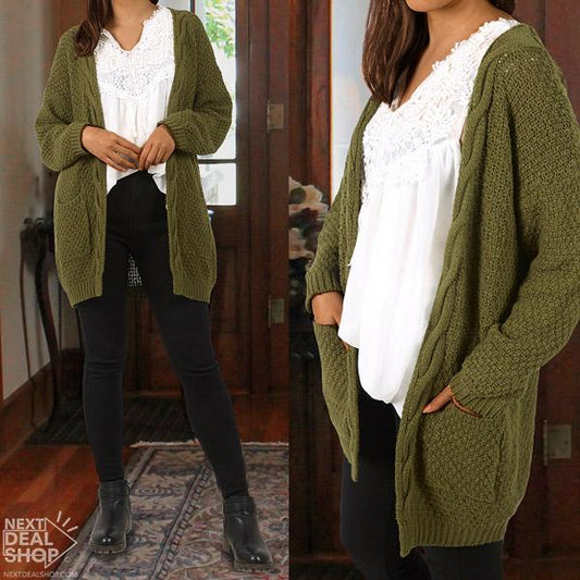 Chunky Knit Cardigan - Autumn Winter Daily Casual Warm Outerwear