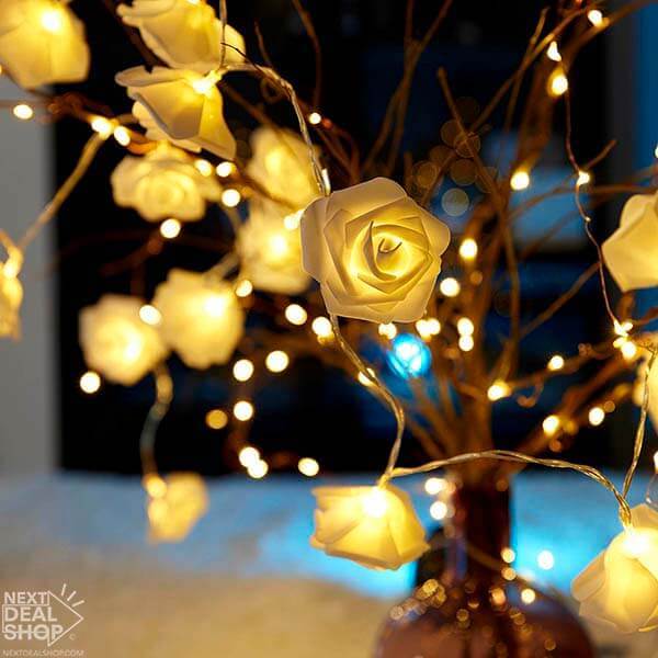 Battery Powered LED Rose String Lights - Bedroom Wedding Romantic Party Lighting Decor