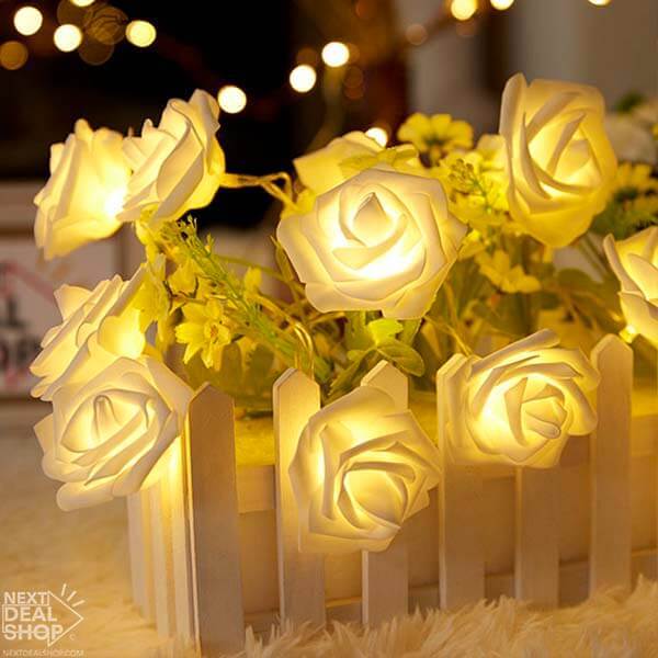 Battery Powered LED Rose String Lights - Bedroom Wedding Romantic Party Lighting Decor