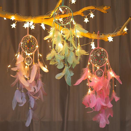 Colorful LED Dreamcatcher - Bedroom Home Dorm Boho Style Hanging Atmosphere Night Light Decor