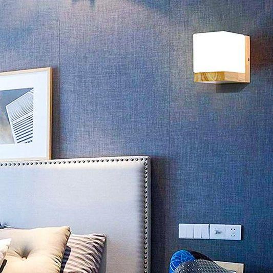Wooden Cube Glass Lampshade - Living Room Bedroom Desk Pendant Lamp Vintage Decor Light Cover Replacement