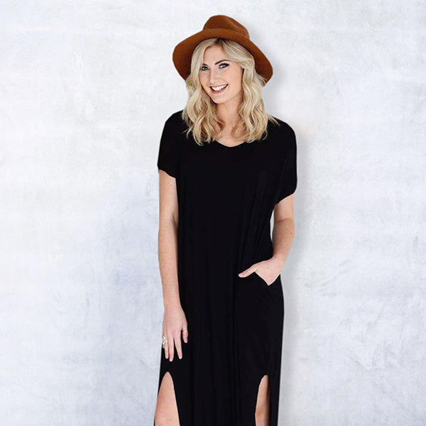 Stylish T-shirt Maxi Dress with Front Slits