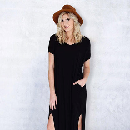 Stylish T-shirt Maxi Dress with Front Slits