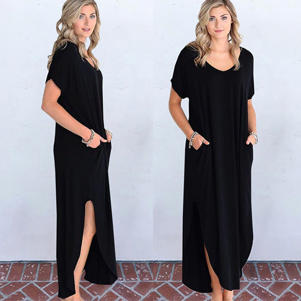 Stylish T-shirt Maxi Dress with Front Slits