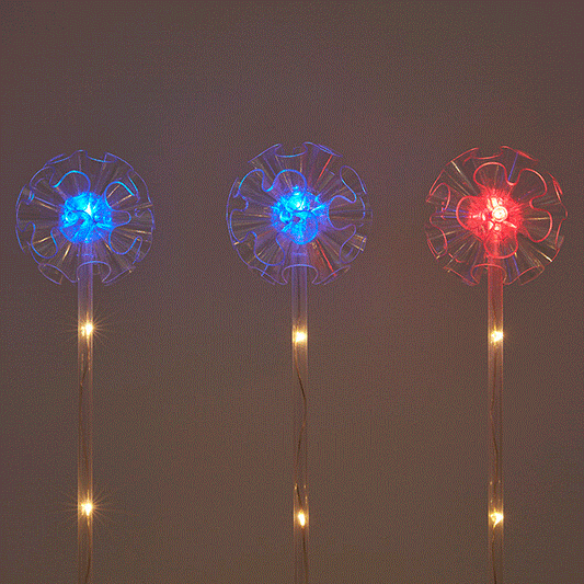 Solar-Powered Color Changing LED Dandelion 3 Piece Stake Set