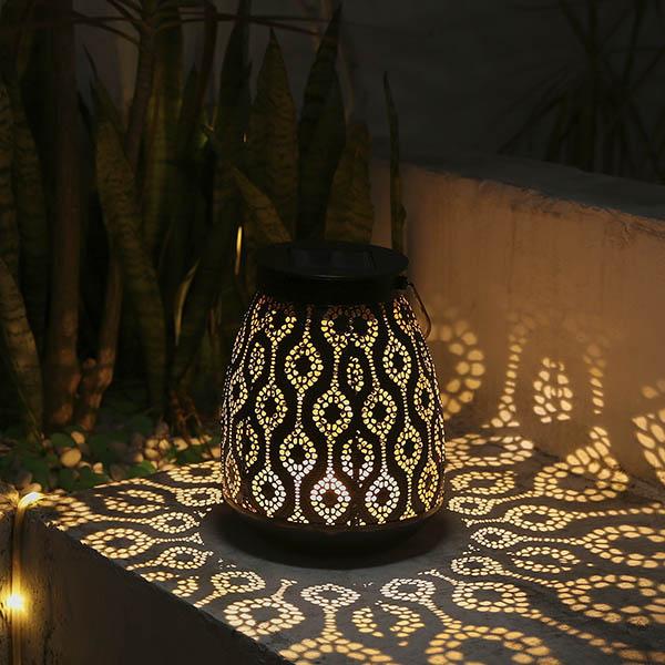 Solar-Powered Iron Moroccan Lamp