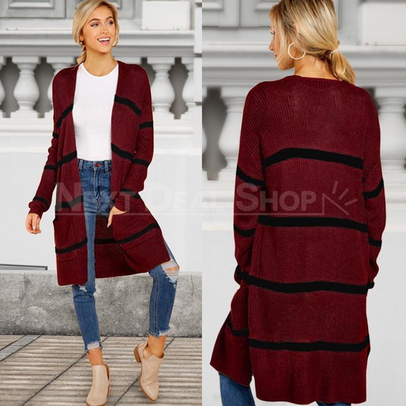 Oversized Striped Knit Cardigan-SALORA-Next Deal Shop