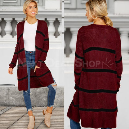 Oversized Striped Knit Cardigan-SALORA-Next Deal Shop
