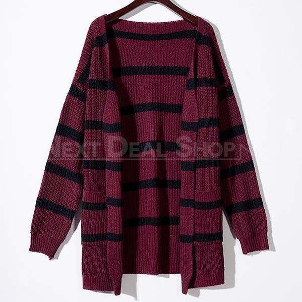 Oversized Striped Knit Cardigan-SALORA-Next Deal Shop