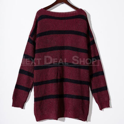 Oversized Striped Knit Cardigan-SALORA-Next Deal Shop