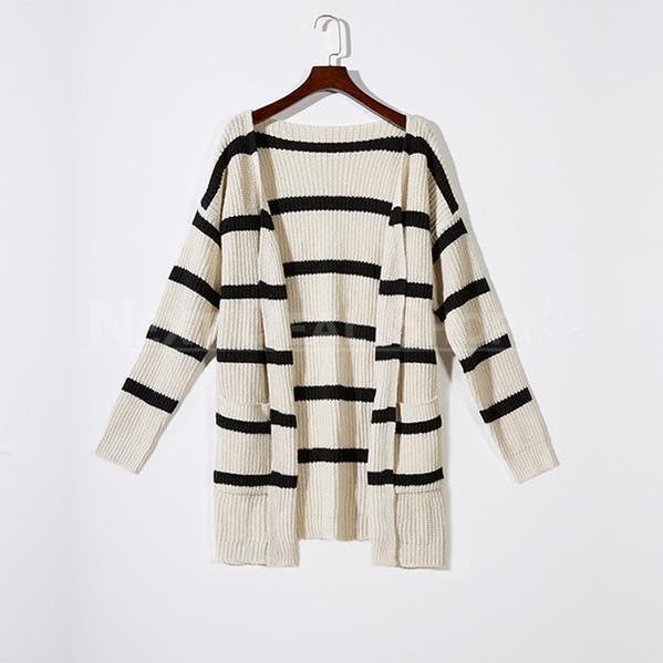 Oversized Striped Knit Cardigan-SALORA-Next Deal Shop