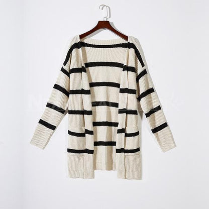 Oversized Striped Knit Cardigan-SALORA-Next Deal Shop