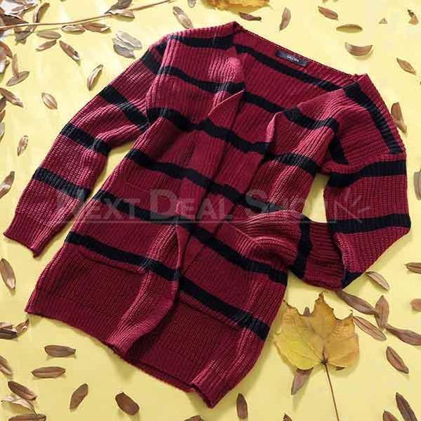 Oversized Striped Knit Cardigan-SALORA-S-Wine Red-Next Deal Shop