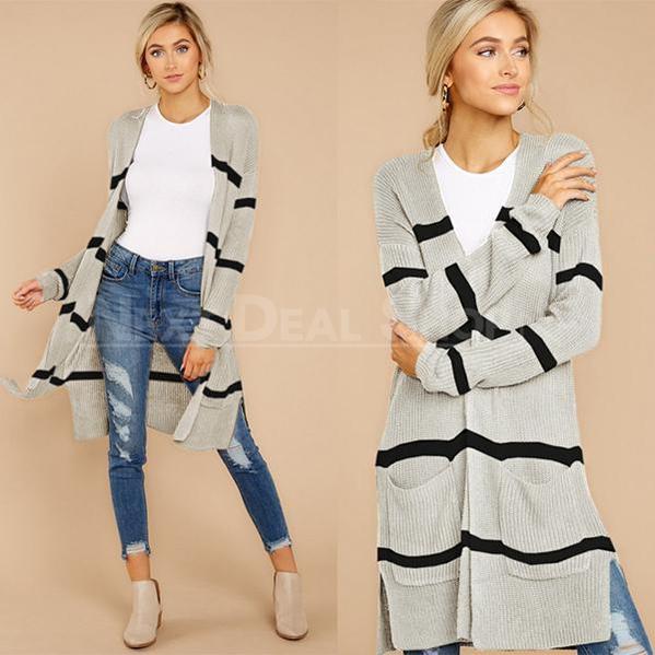Oversized Striped Knit Cardigan-SALORA-Next Deal Shop