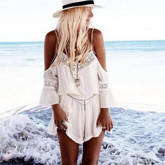Chiffon V-Neck Off Shoulder Jumpsuit