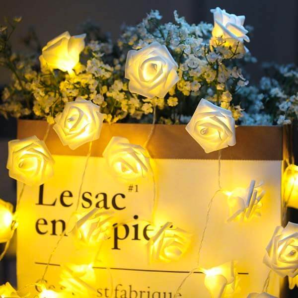 Battery Powered LED Rose String Lights - Bedroom Wedding Romantic Party Lighting Decor