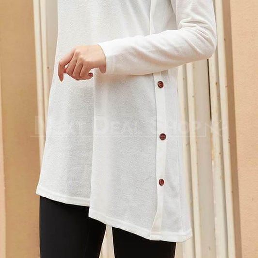 Side Button Dress-SALORA-XS-White-Next Deal Shop
