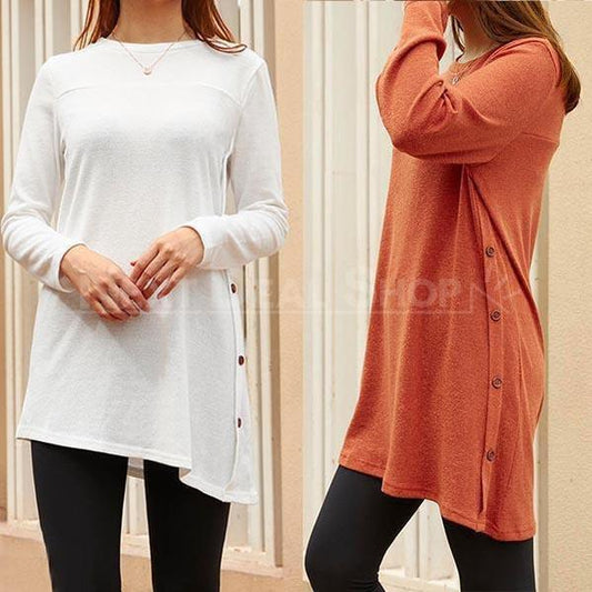 Side Button Dress-SALORA-Next Deal Shop