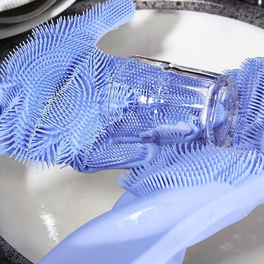 Silicone Brush Cleaning Gloves - Kitchen Dish Washing Bathroom Surface Deep Cleaning
