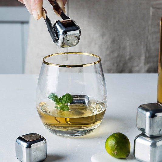 4 Pcs Stainless Steel Ice Cubes - Kitchen Bar Home Party Reusable Wine Whiskey Beverage Cooling Stones