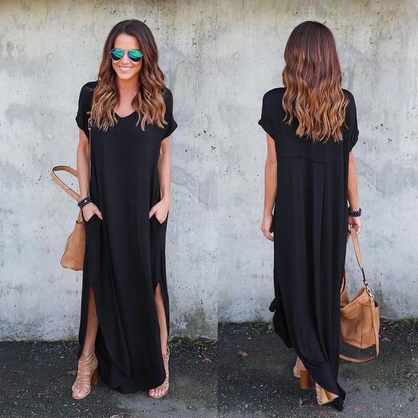 Stylish T-shirt Maxi Dress with Front Slits