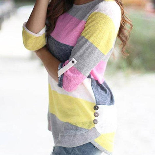 Striped Long Sleeve Buttoned Top - Fashion Casual Daily Wear