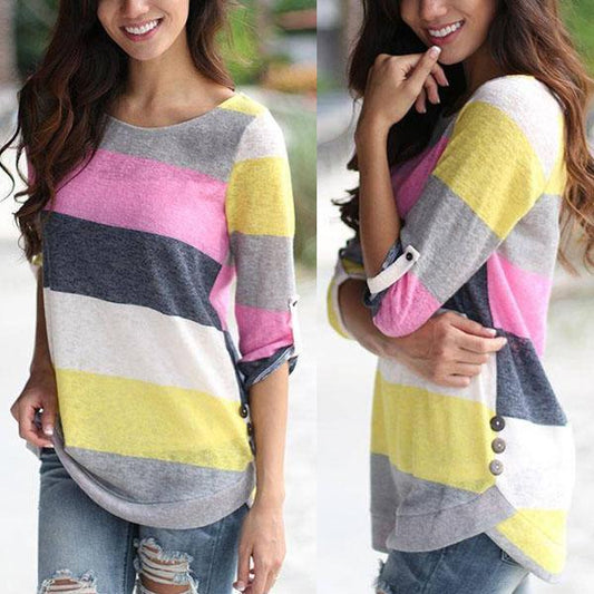 Striped Long Sleeve Buttoned Top - Fashion Casual Daily Wear